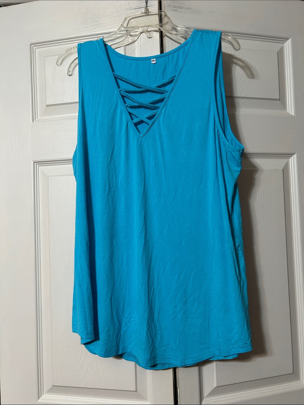 Women's 2X Turquoise Crisscross V-Neck Tank Top